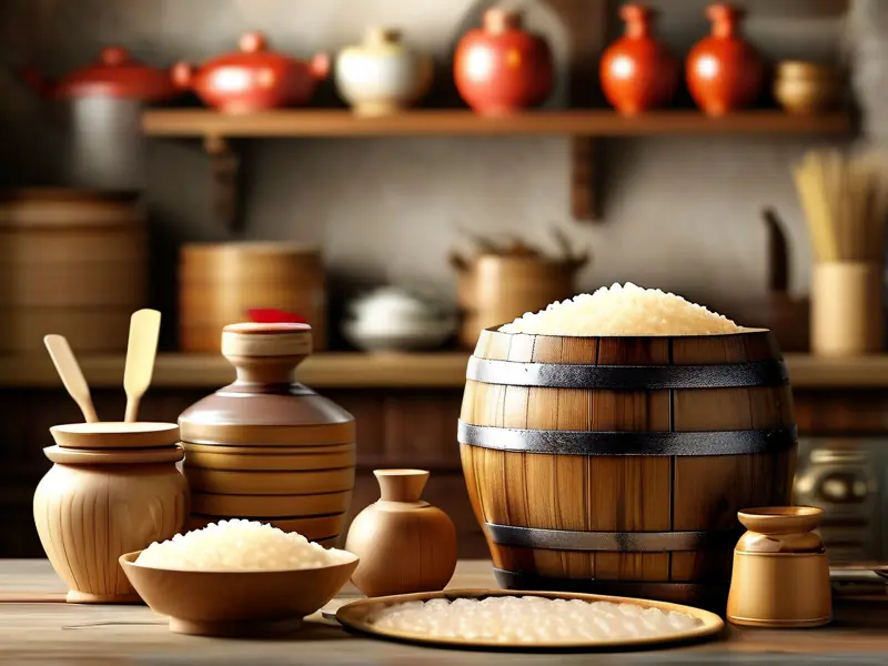 传统糯米酿酒过程展示