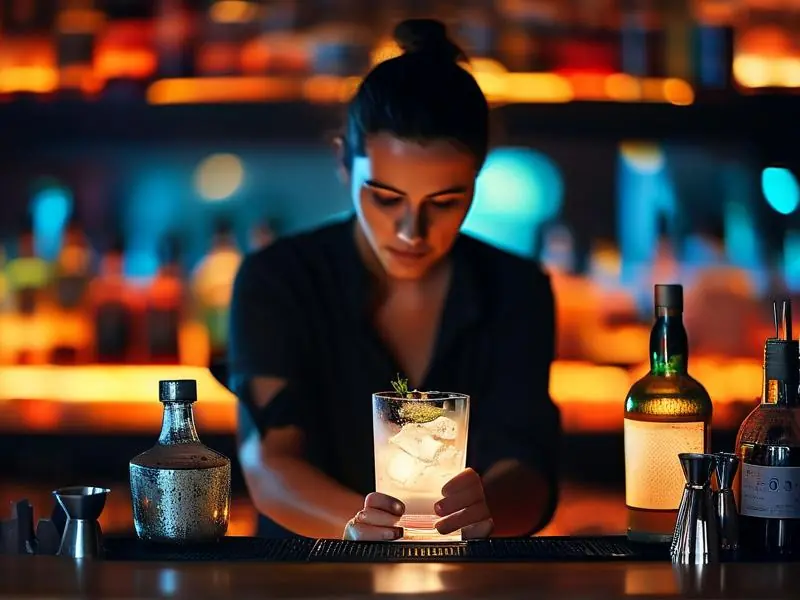 专业调酒师在培训学校实操教学现场