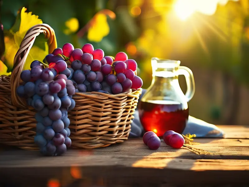 新鲜葡萄和酿酒工具准备制作葡葡酒