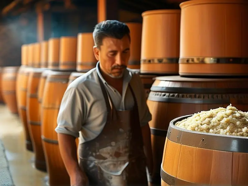 酿酒师傅检测酒曲发酵情况