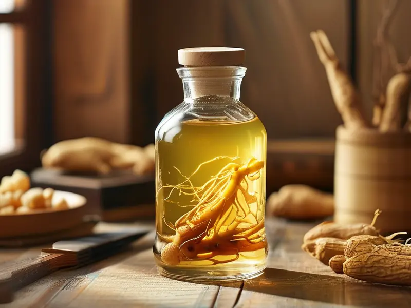 人参酒浸泡过程实拍图展示人参与酒液的黄金比例