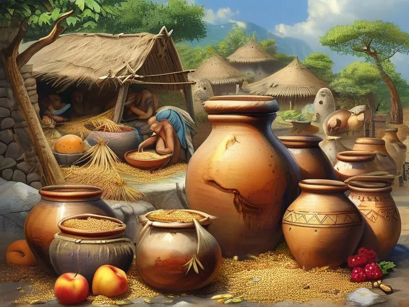 古代人类酿造第一代饮料酒的场景
