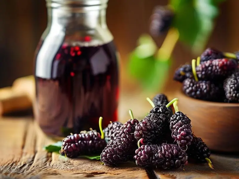 新鲜桑葚与发酵中的桑葚酒制作过程实拍