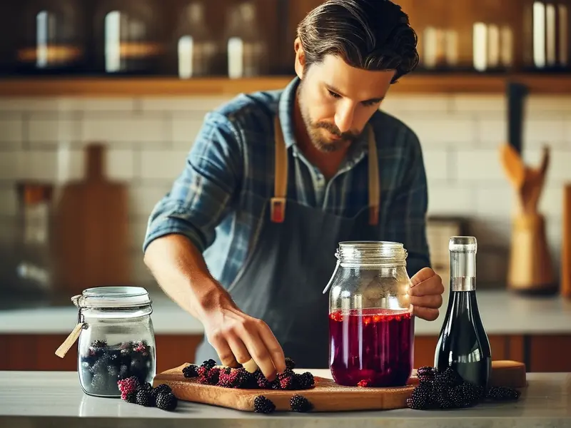 酿酒师清洗桑葚准备制作桑葚酒
