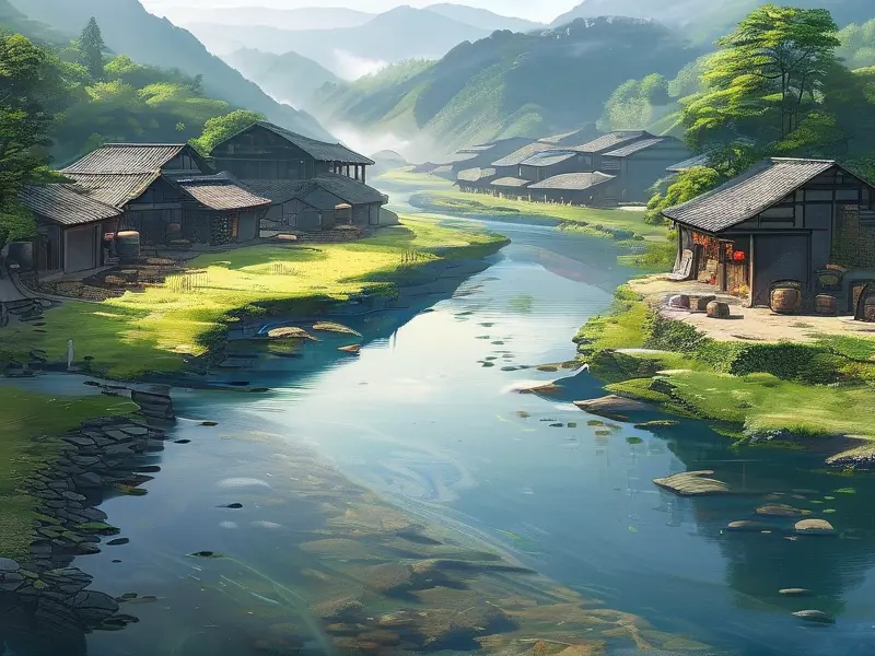四川酿酒取水河景