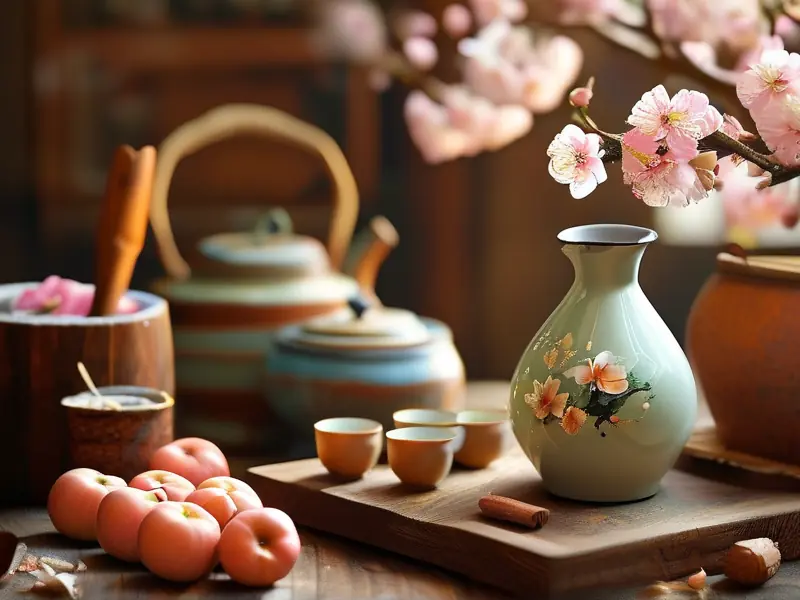 传统桃花酒酿制过程展示