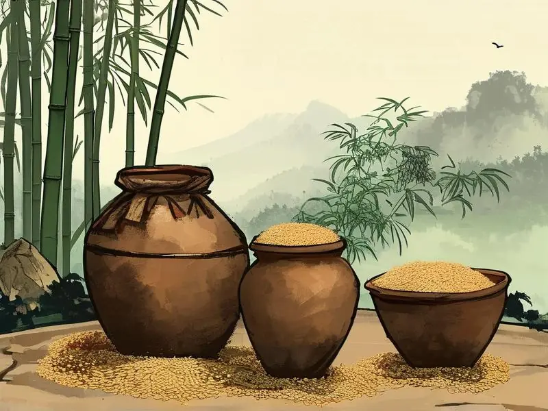 陶渊明田园酿酒场景水墨画