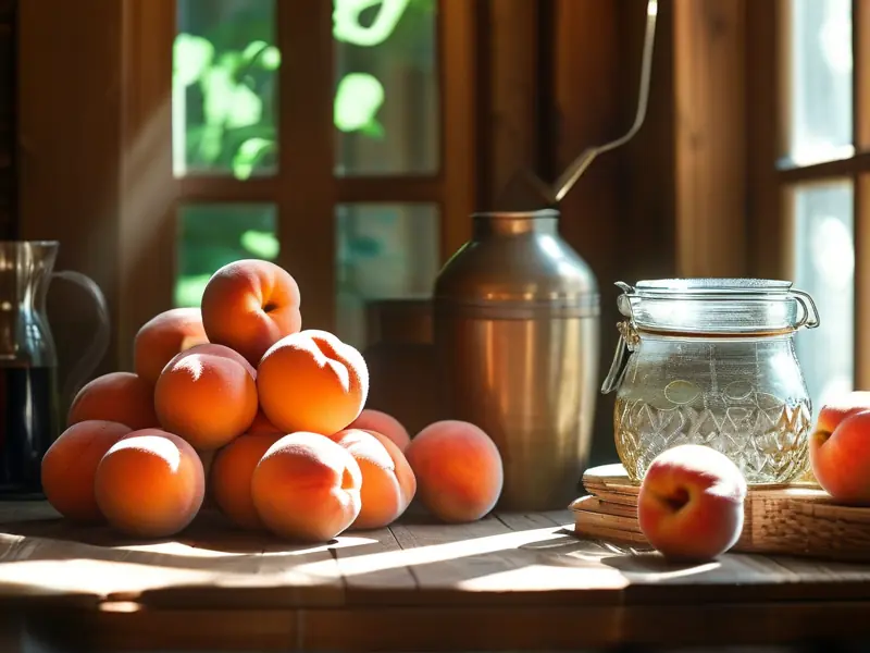 新鲜桃子和酿酒工具准备制作桃子酒