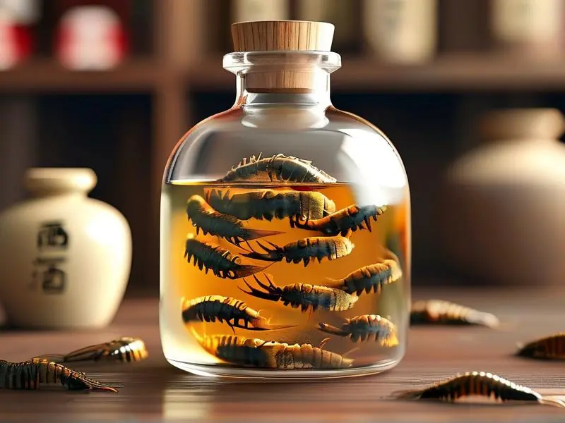传统方法制作的蜈蚣药酒展示图