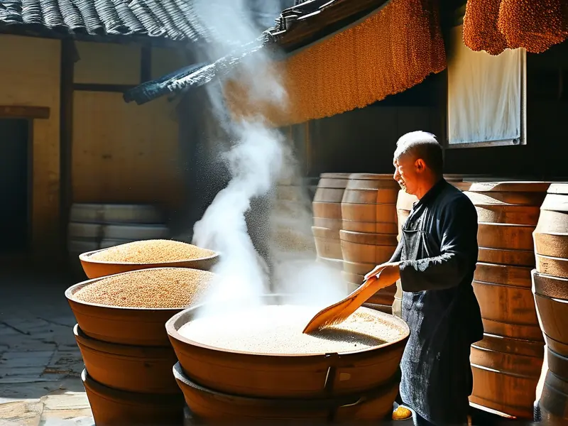 传统乡村酿酒坊工作场景实拍