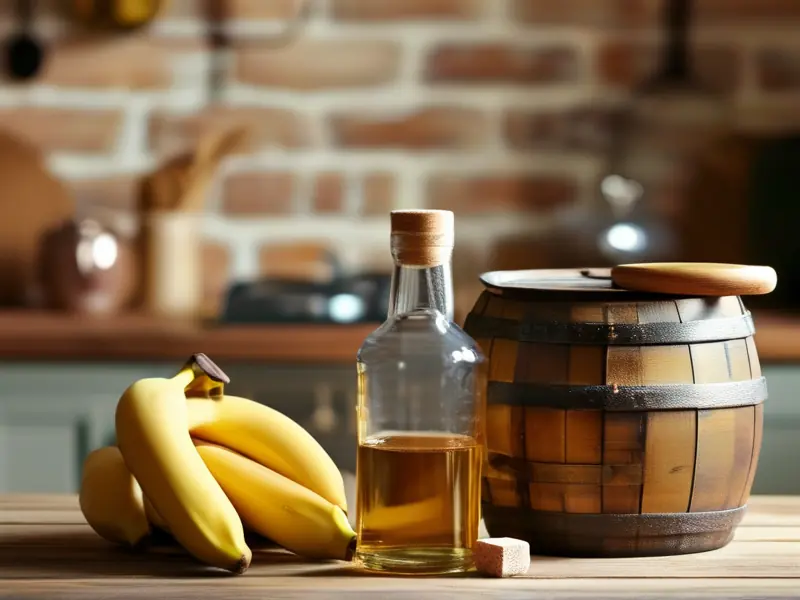 香蕉酒制作材料与成品展示