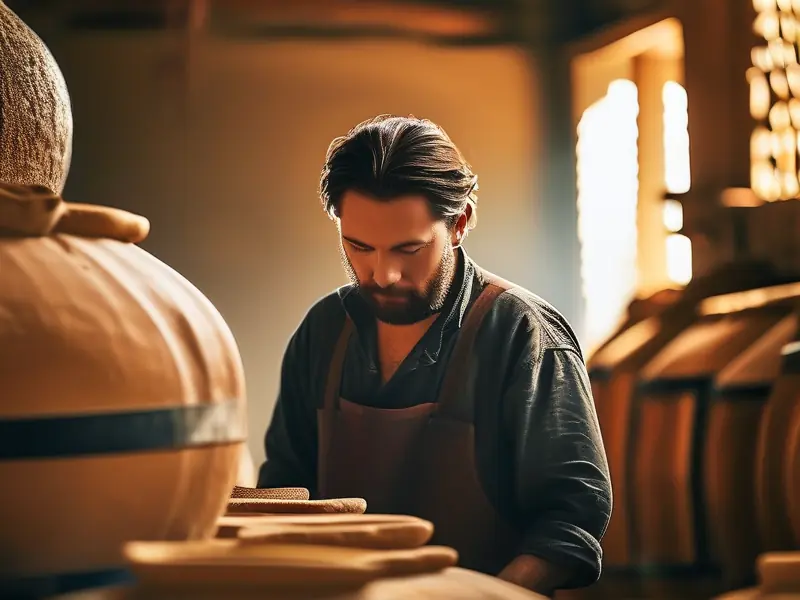 酿酒师检查小曲固态发酵酒醅