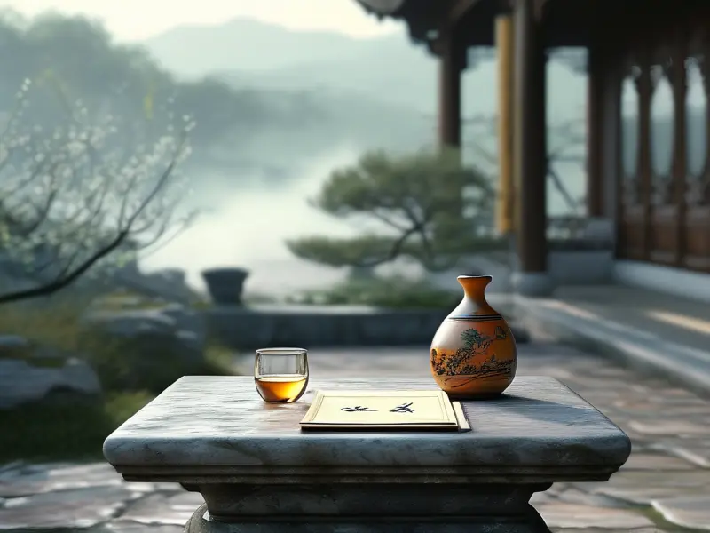 文人雅士在庭院中吟诗作酒的场景
