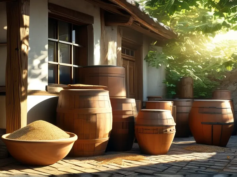 传统纯粮食酿酒工具与原料实拍图