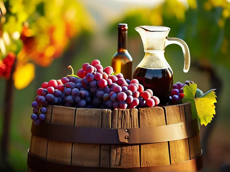 新鲜葡萄和酿酒工具准备制作葡萄酒