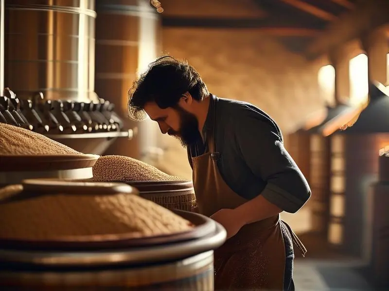 酿酒师检查纯粮食白酒发酵过程