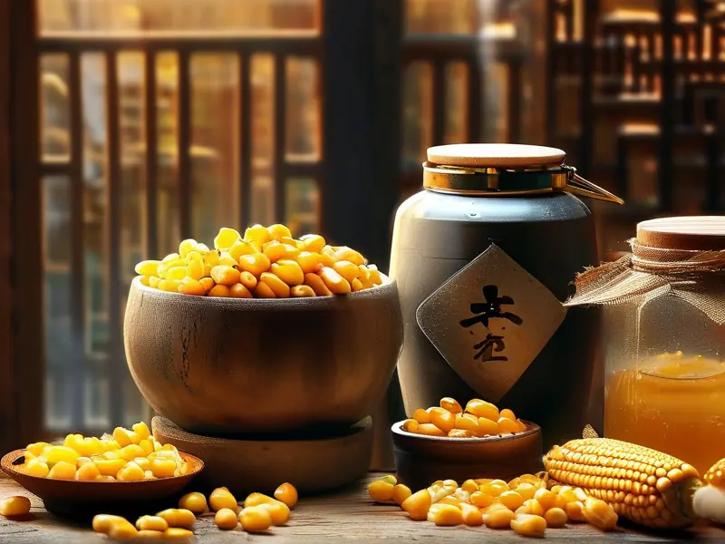 家庭玉米酿酒原料与工具摆放