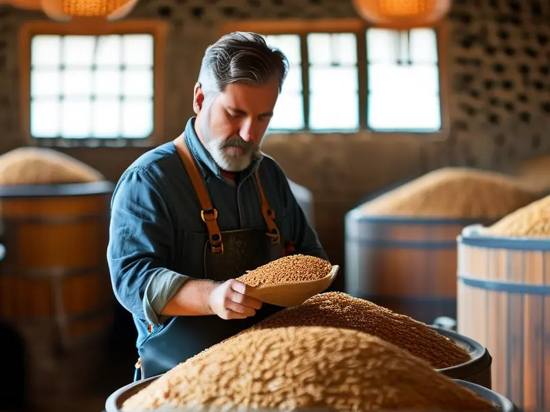 酿酒师检查粮食白酒发酵过程