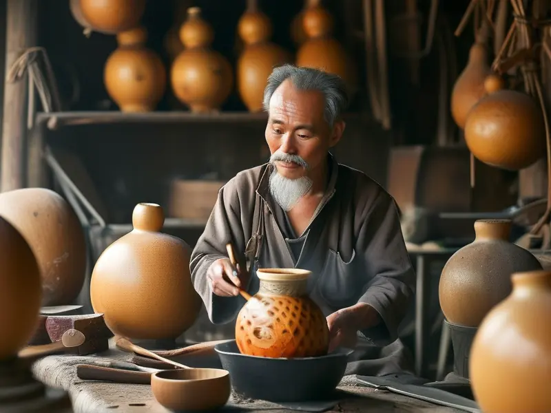 传统工艺煮制酒葫芦的过程展示