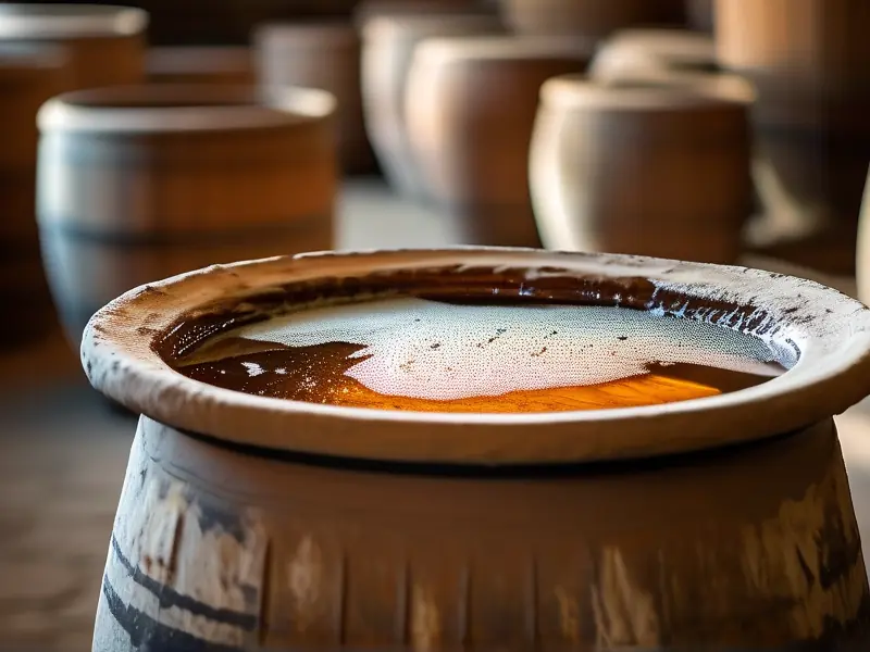 传统工艺重酿酒发酵过程实拍图
