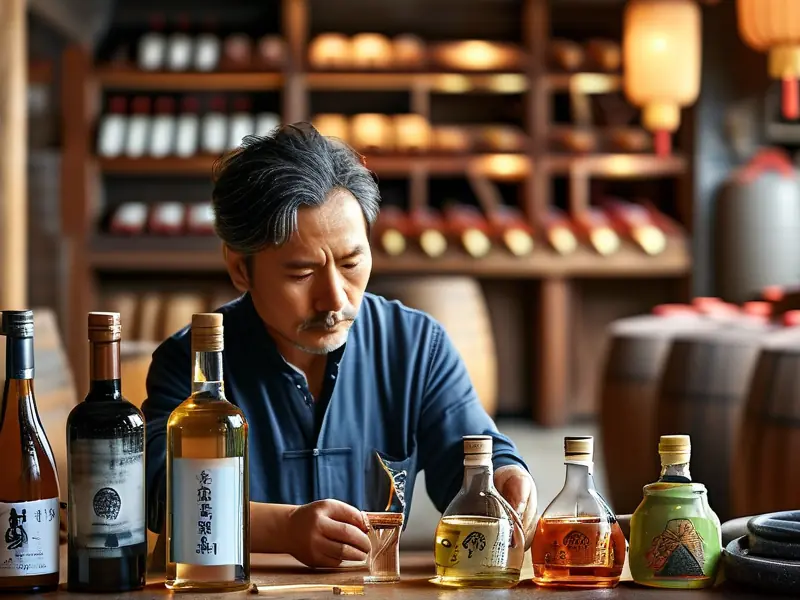 酿酒师在实验室中勾兑白酒