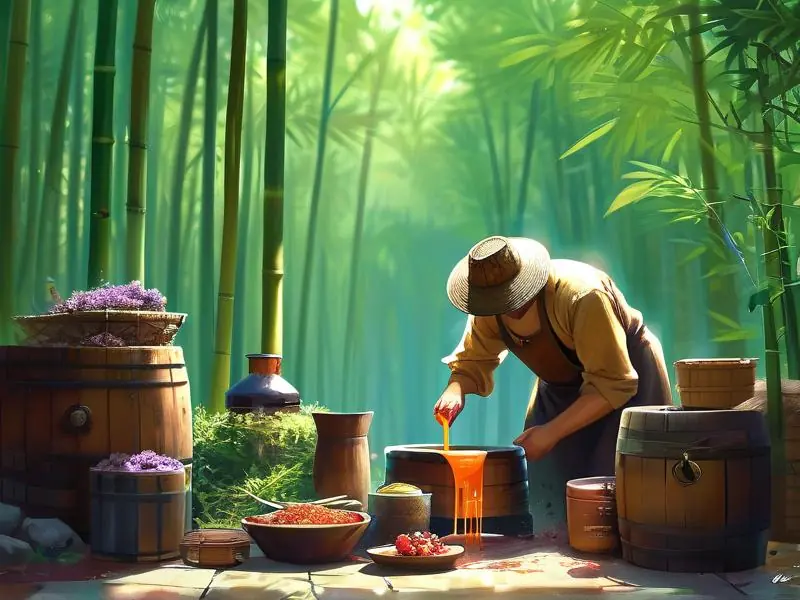 酿酒师制作竹筒酒的过程