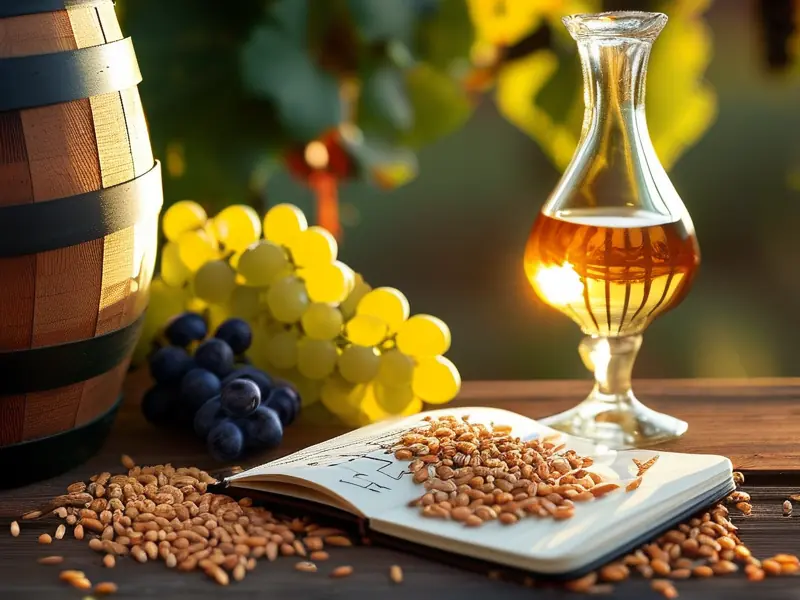 自酿酒过程诗意场景：原料、器具与手写句子