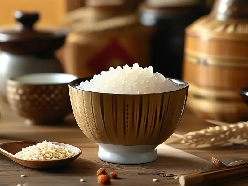 自制糯米酒的原料和成品展示