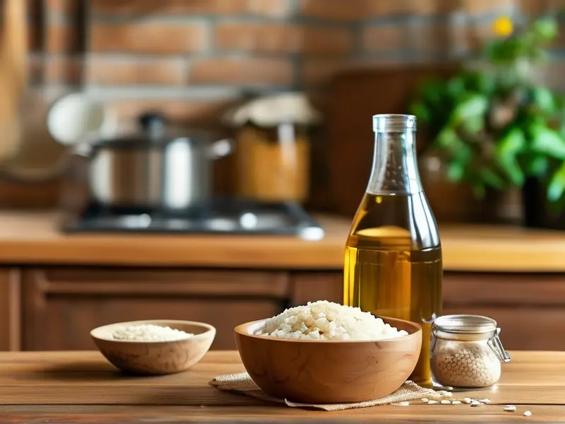 自酿米酒成品展示与材料准备