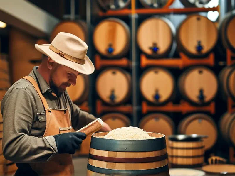 酿酒师检查酒醅