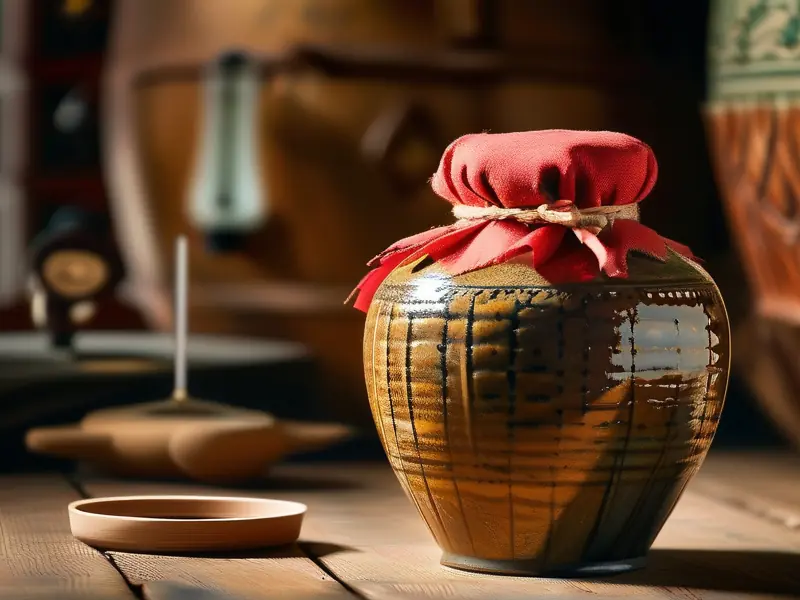 传统陶坛密封储存的自酿糯米白酒