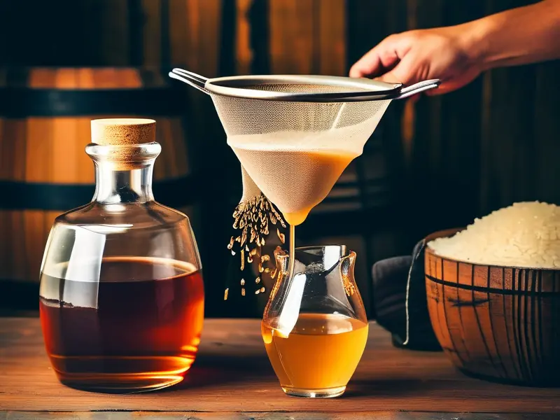 专业酿酒师演示自制酒过滤过程