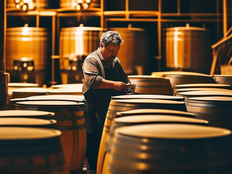 酿酒师检查黄酒发酵过程