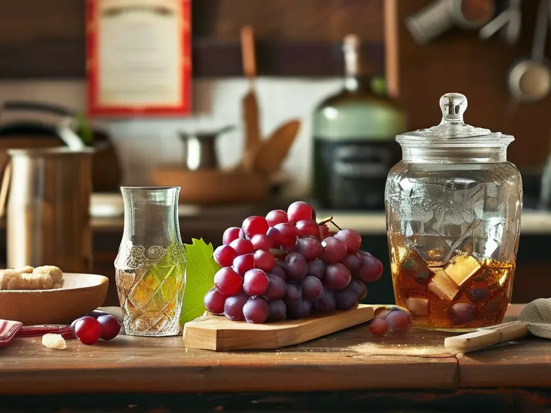 家庭自酿葡萄酒准备材料和工作场景