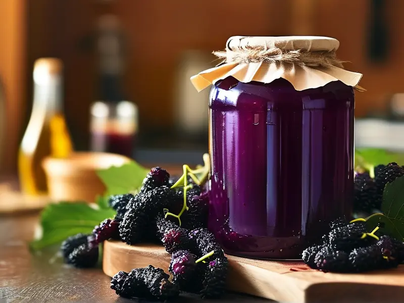 自酿桑葚酒与新鲜桑葚展示图