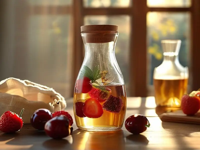 自制果酒原料与成品展示图