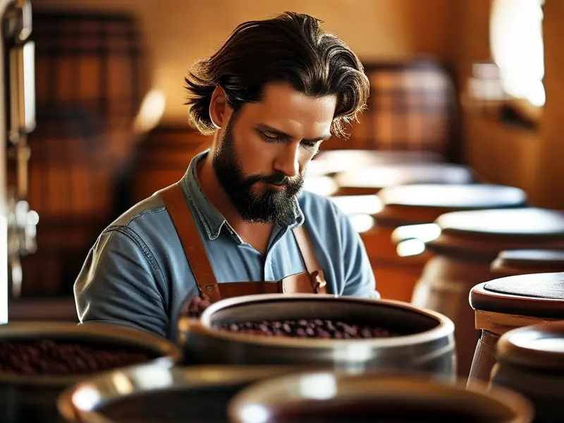 酿酒师检查酒醅的现场照片