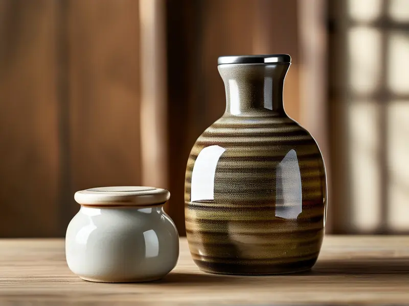 不同材质的米酒容器对比展示