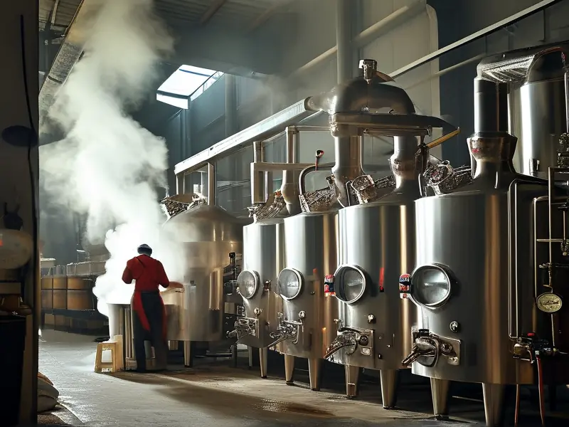 1000斤不锈钢酿酒设备工作场景