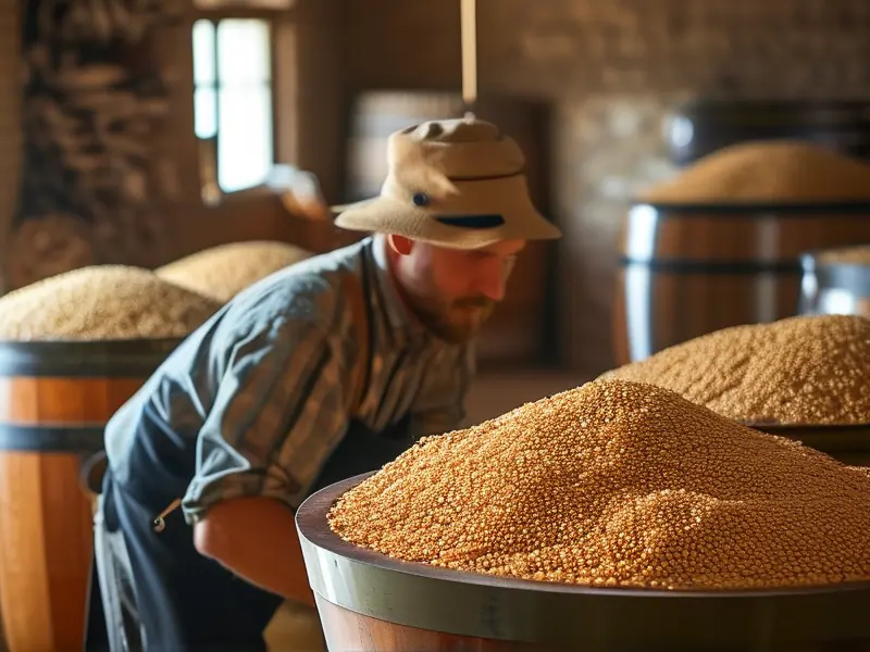 酿酒师检查高粱发酵过程