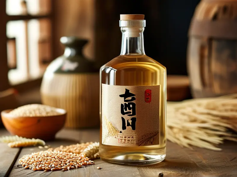 52度白酒与粮食原料展示