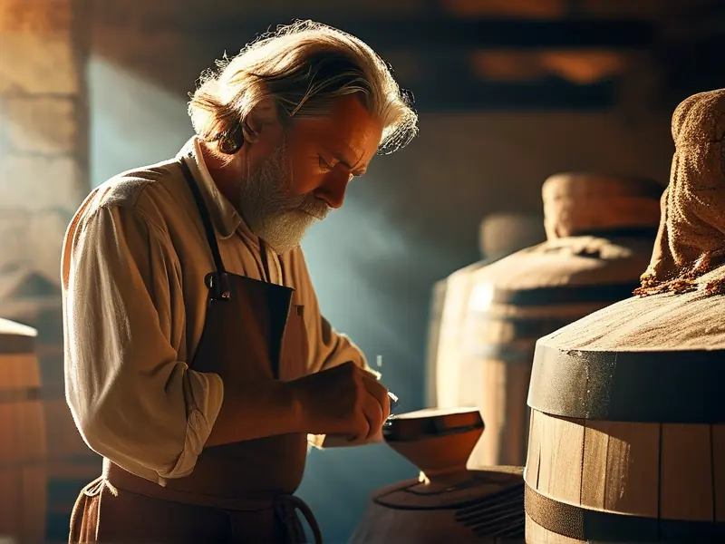 酿酒师检查白酒发酵过程