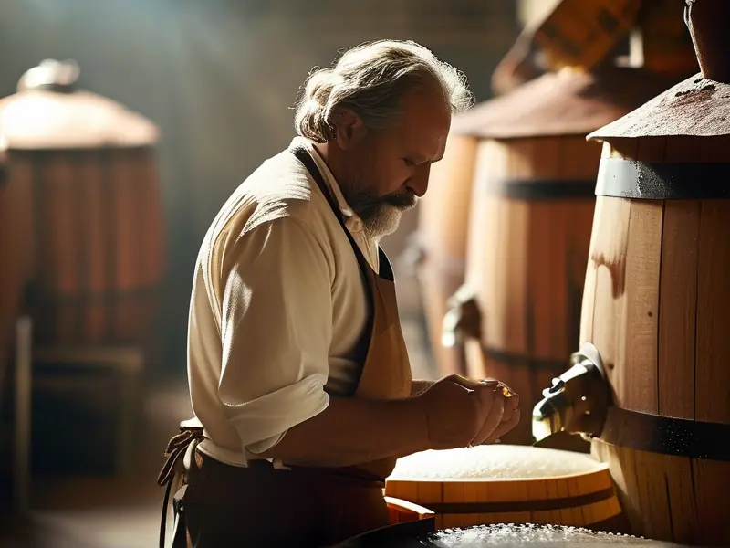 酿酒师检查白酒发酵过程