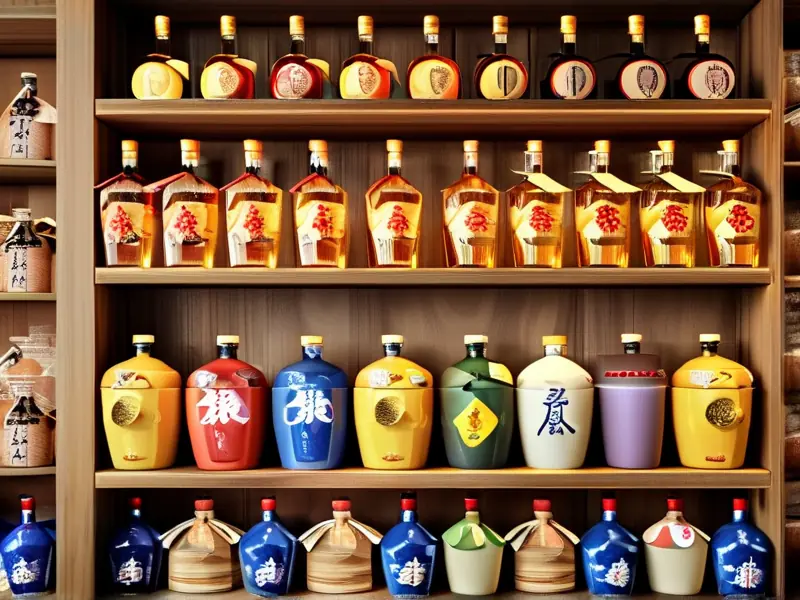 中国传统白酒酿造厂展示各类白酒瓶