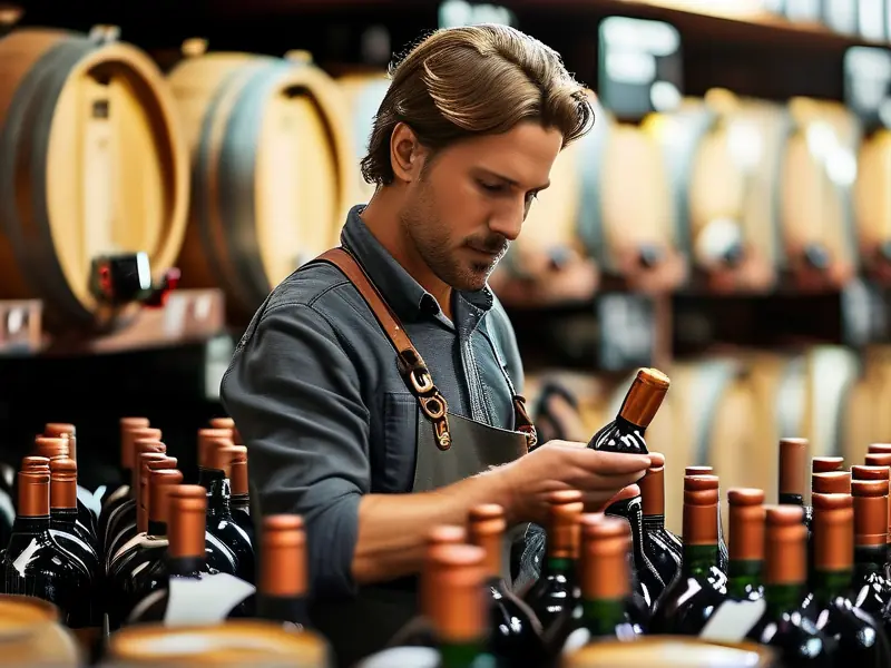 酿酒师在酒窖中检查白酒品质并制定定价方案