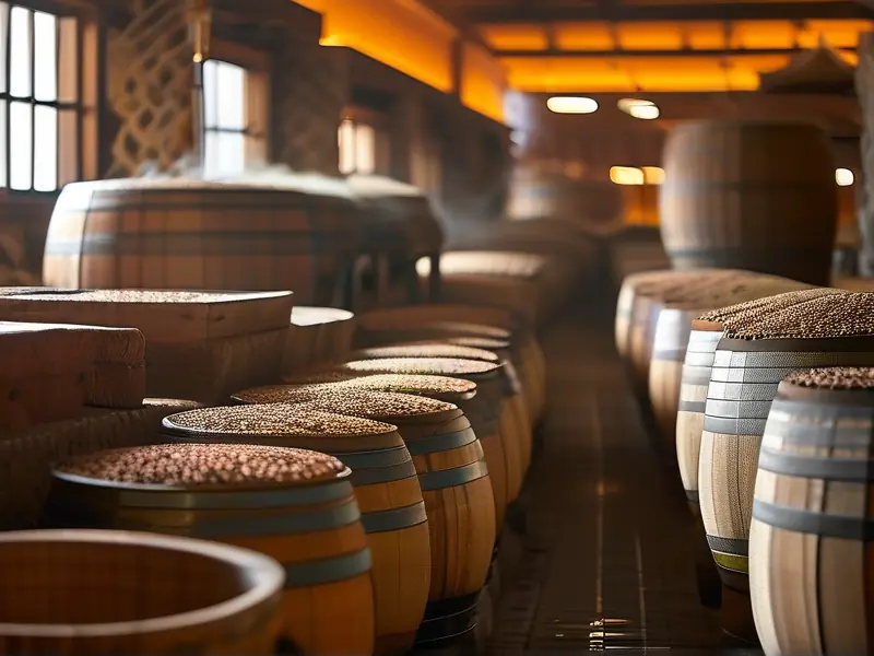 酿酒师检查高粱酒醅的传统酿造过程