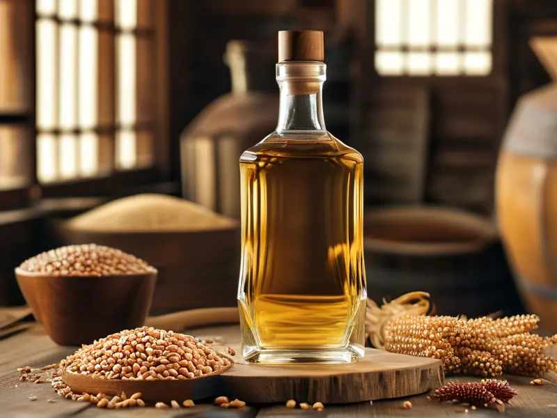 纯粮酿造白酒与粮食原料展示