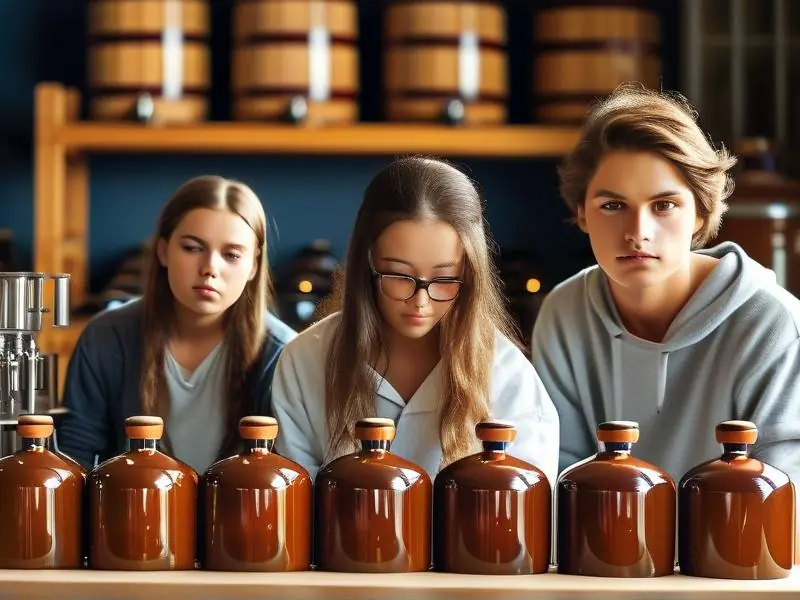 白酒酿酒专业大学学生在实验室学习酿酒技术