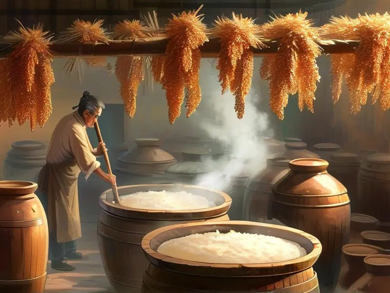 传统白酒酿造工艺实拍:工人正在操作酒甑蒸馏