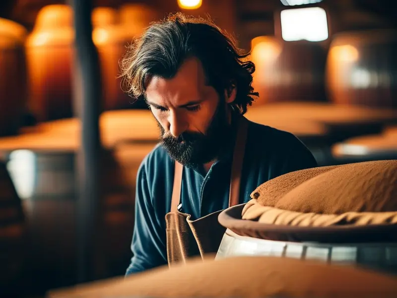 酿酒师检查白酒发酵过程